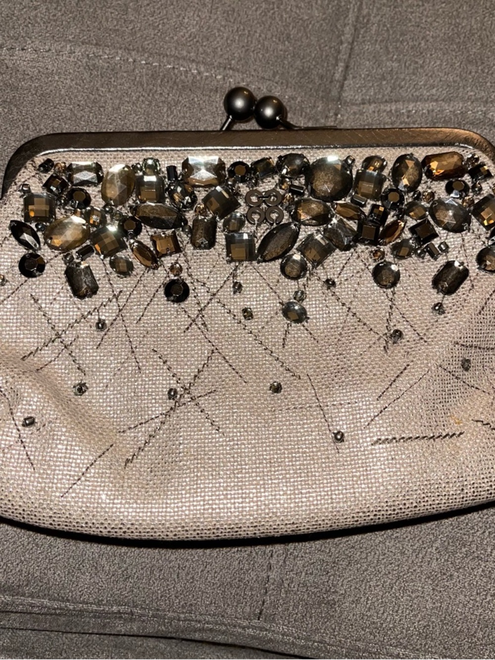 NWT! COACH EMBELLISHED AUDREY SEASHELL KISSLOCK CLUTCH NATURAL/SILVER BAG 45506 - Picture 3 of 5